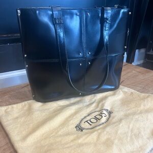 Tod's Black Leather Studded Tote